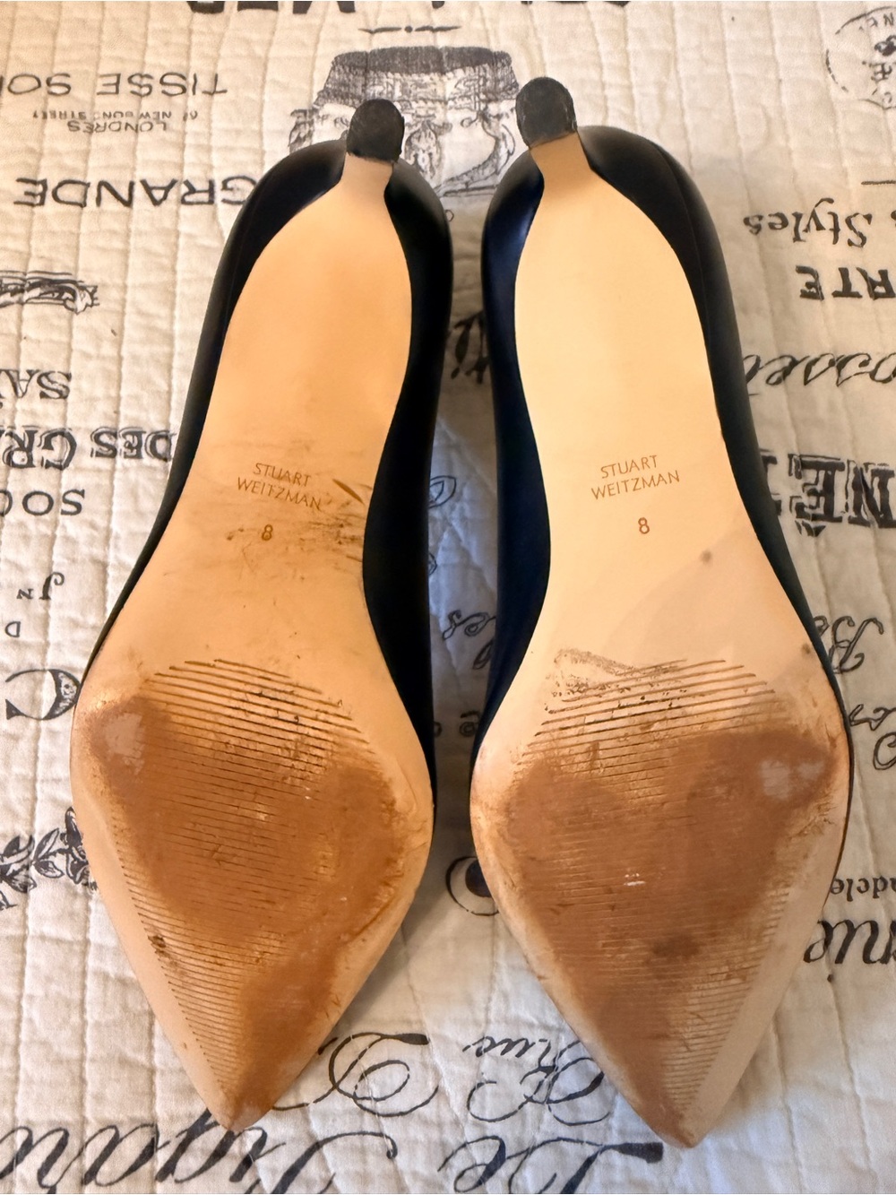 Stuart Weitzman Black Pointed Toe Leather Pumps Heels Size 8 - Picture 8 of 13